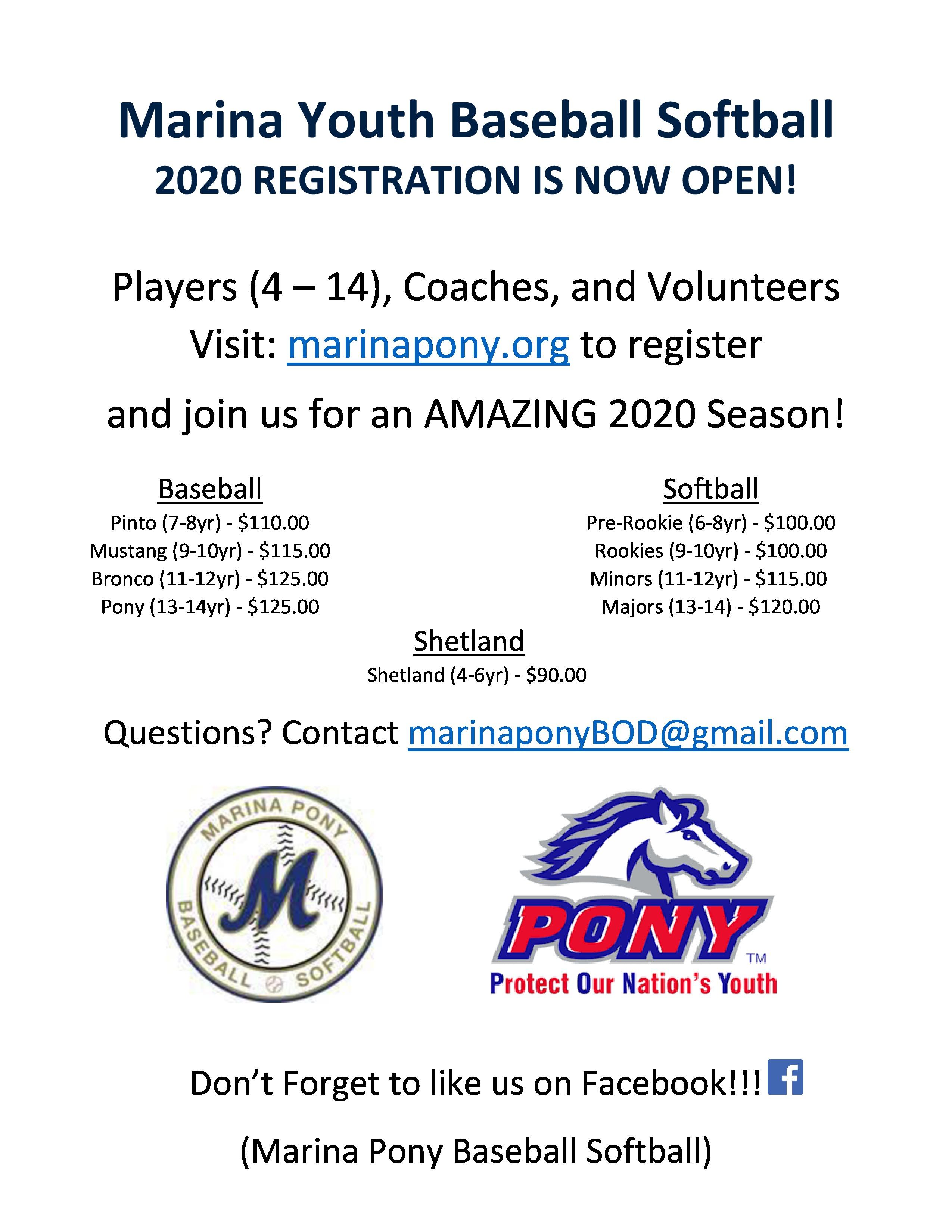 Marina Youth Baseball & Softball Registration