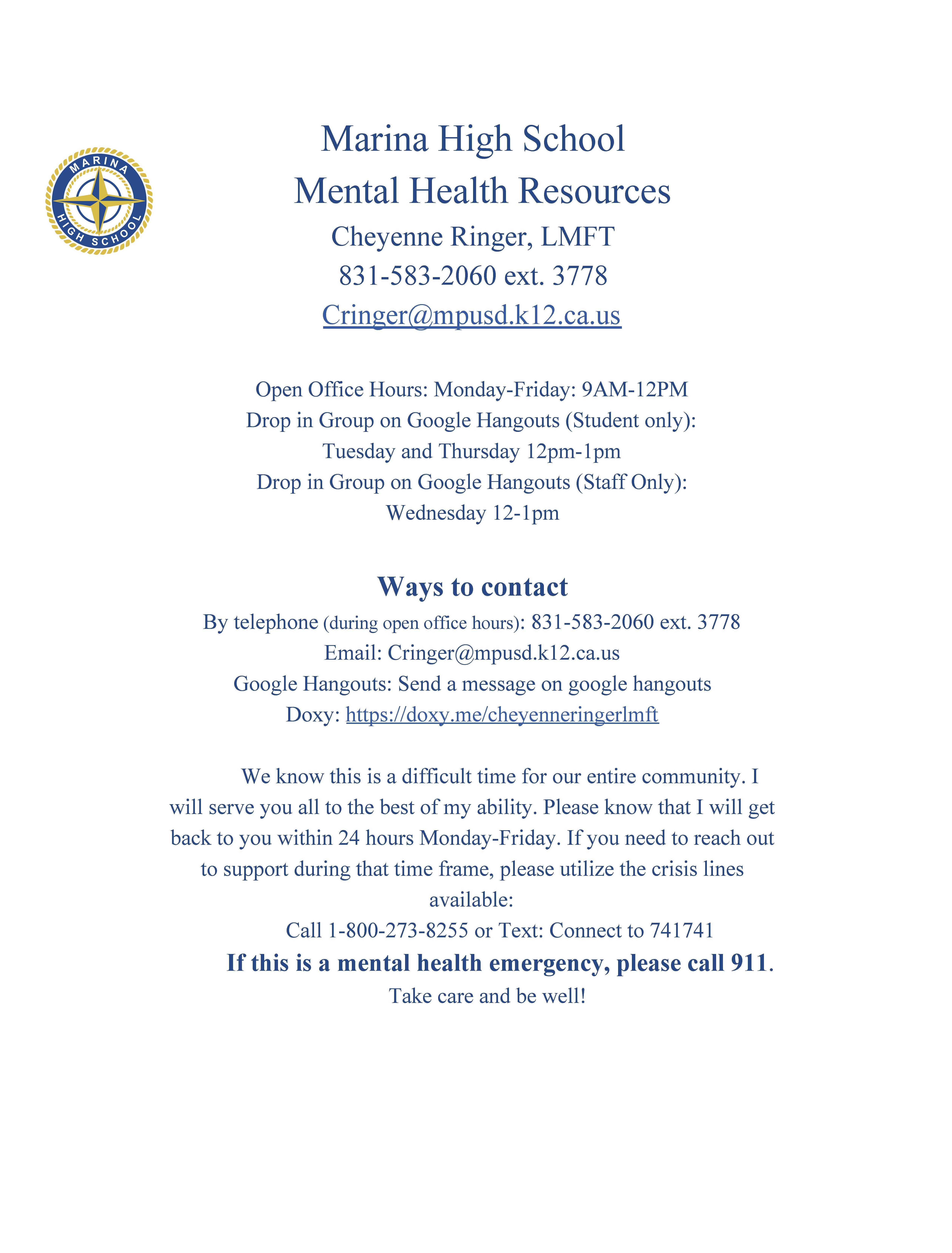 MaHS Mental Health Resources