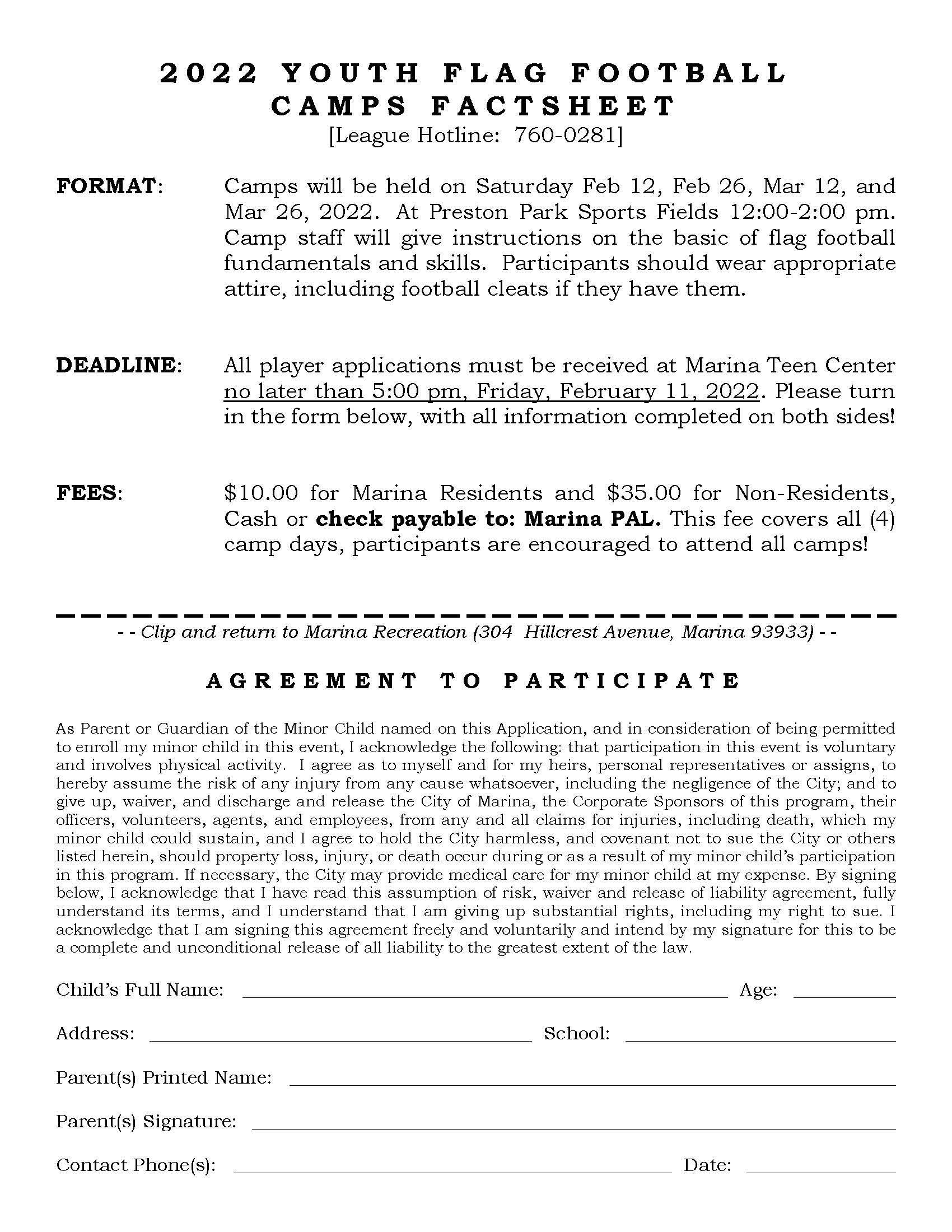 Youth Football Camps Waiver