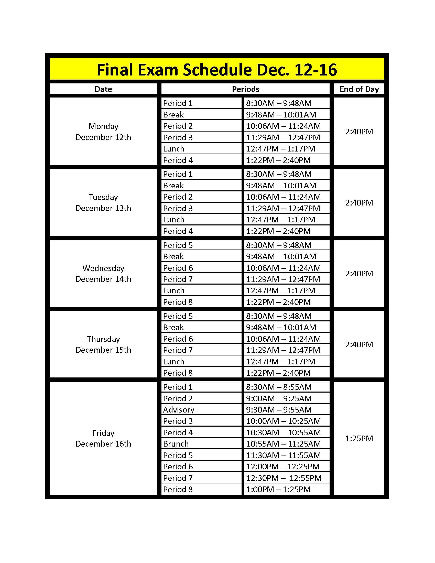 Final Bell Schedule